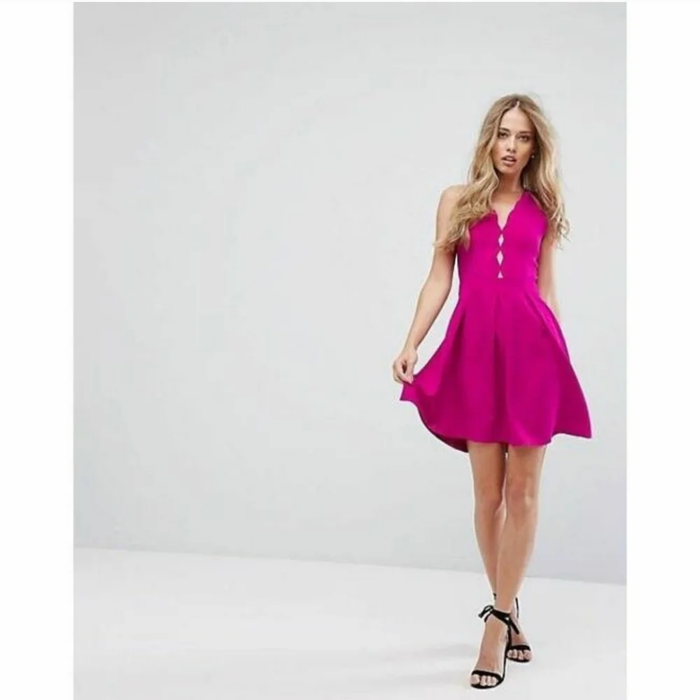 Adelyn Rae Sexy Fuschia Scalloped Peek-A-Boo Bodice Skater Style Dress - Picture 13 of 13